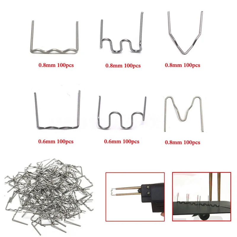 100PCS Graffette Cucitrice a caldo S /V/ M Onda Pre-Cut Cucitrici a caldo 0.6mm e 0.8mm Per auto Paraurti in plastica Saldatura Riparazione