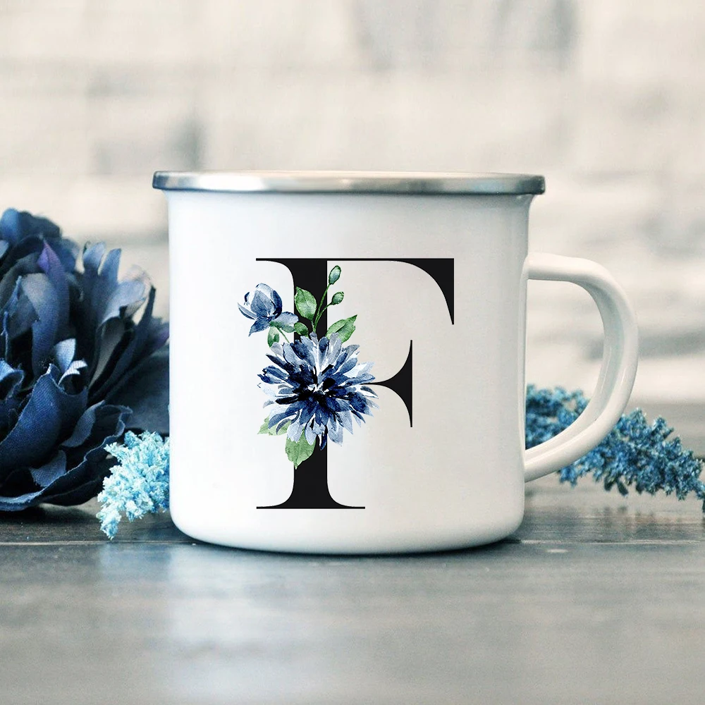 Alphabet Flowers A B C Enamel Coffee Tea Mugs Home Party Wine Beer Drink Juice Cola Cups Creative Kitchen Drinkware Holiday Gift