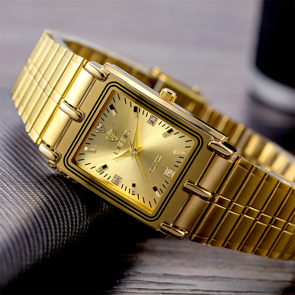 2022 Luxe Gouden Stalen Armband Horloges Vrouwelijke Mannelijke Klok Gouden Quartz Horloge Voor Mannen Vrouwen Horloges Relogio Masculino L1018