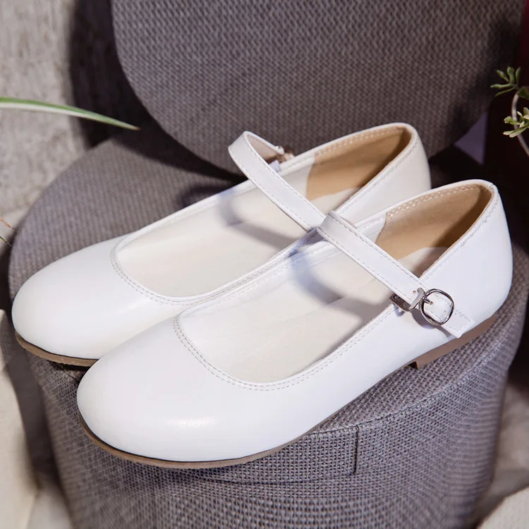 New Fashion Women Buckle Strap Mary Jane Flat Shoes Gril Casual Round Toe Sweet Ballet Flat Ankle Strap Larger Size