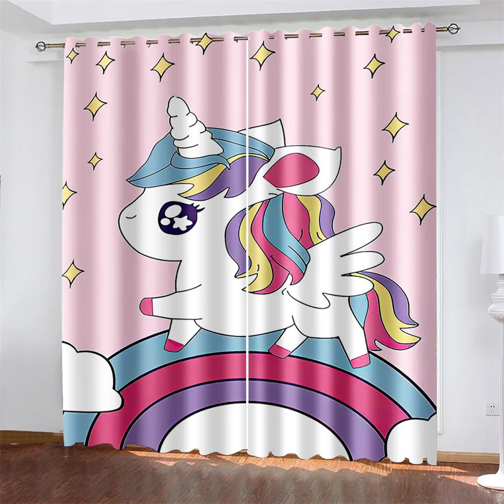 

3D Digital Printing Cartoon Unicorn Woven Curtains for Bedroom Left and Right Biparting Open Home Blackout Curtains