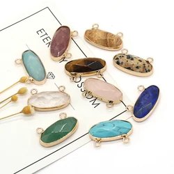 Natural Stone Pendant long Oval Faceted Two Hole Connector Exquisite Charms For Jewelry DIY Necklace Bracelet Earring Making