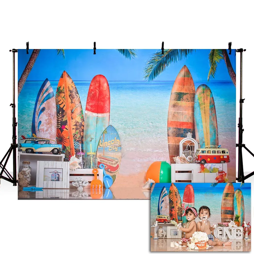 

Mehofond Summer Surfing Photography Background Hawaii Seaside Surboard Party Decoration Backdrop Beach Portrait Photo Studio