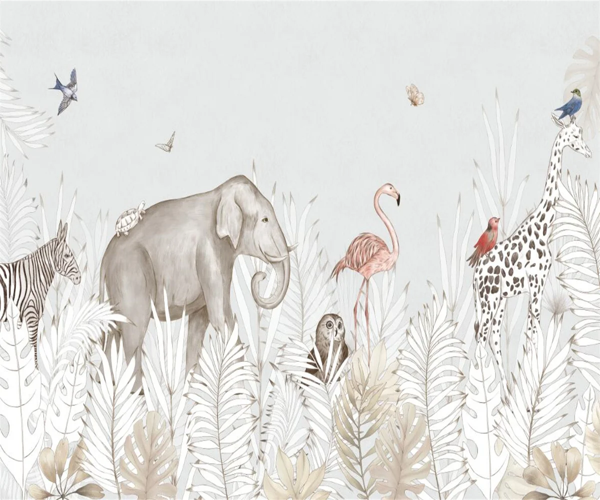 Custom Wall Papers Home Decor plant  Animals Wallpapers for Bed Room Kids Silk material Giraffe Elephant Mural Wall 3d wallpaper