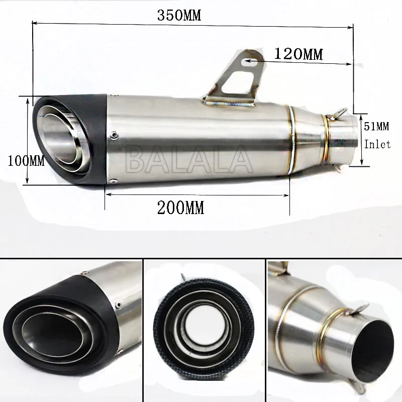 Universal Motorcycle Exhaust Pipe Escape Modified Motorbike 51MM Stainless Steel Muffler For KAWASAKI Ninja250 CBR1000RR S1000RR