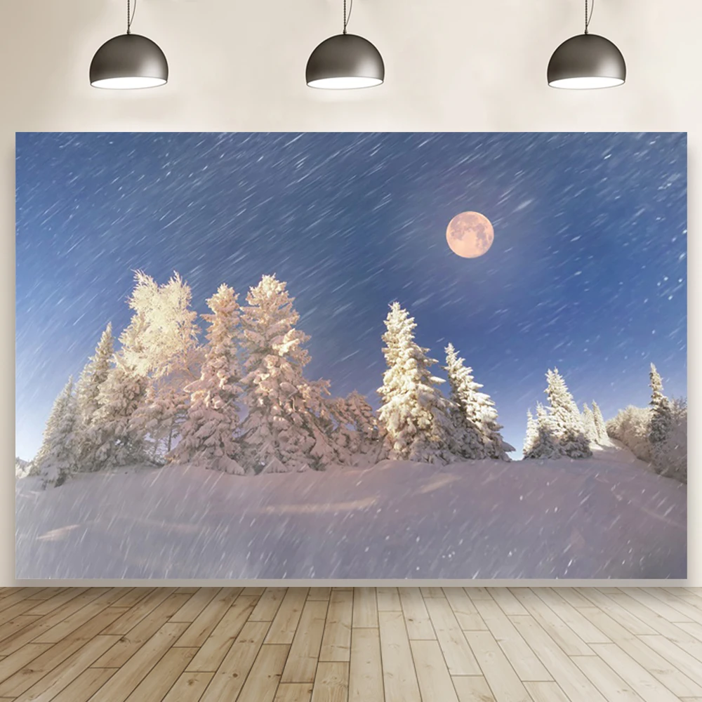 Laeacco Winter Snow Scene Christmas Tree Snowflake Room Decor Portrait Backdrop Photographic Photo Background For Photo Studio