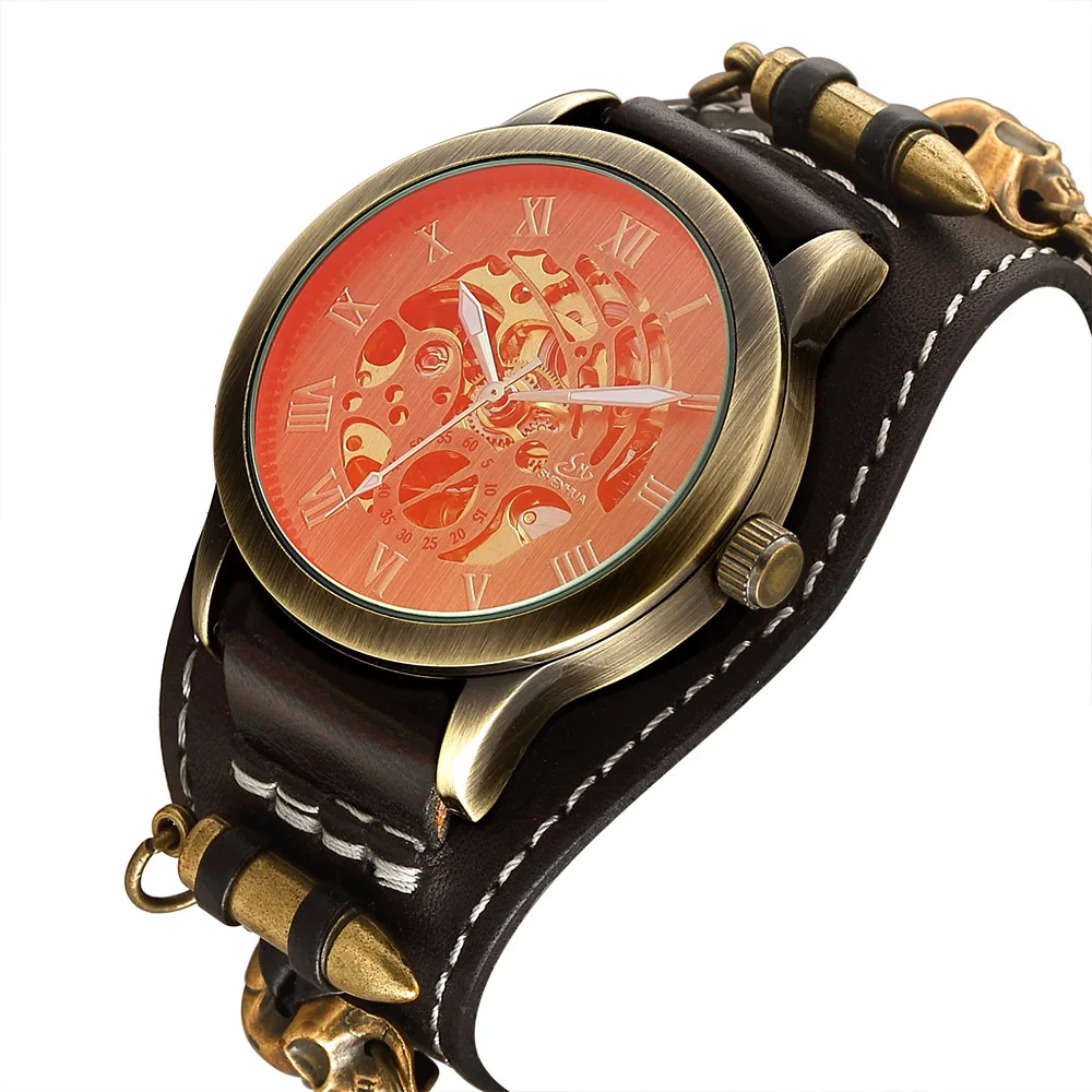 Fashion Steampunk Watches Men Vintage Watches Men Automatic Mechanical Wristwatch Bronze Skeleton Watches Sport Man Watch Clock