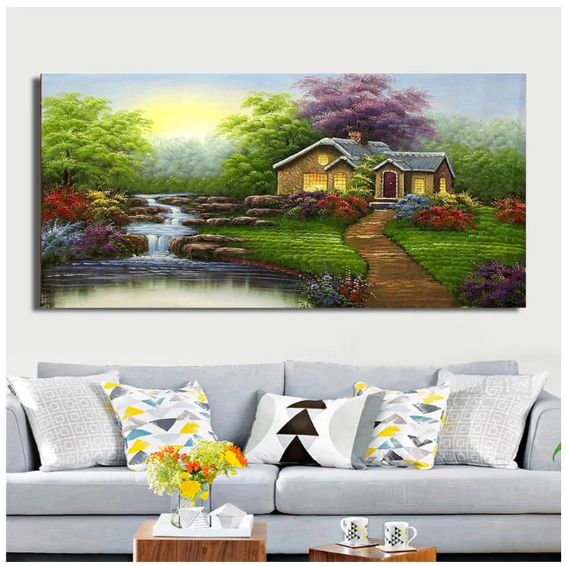 

5D Diamond Embroidery Idyllic landscape house creek Full Square round Drill Cross Stitch Handmade Wedding DecorationZP-3518