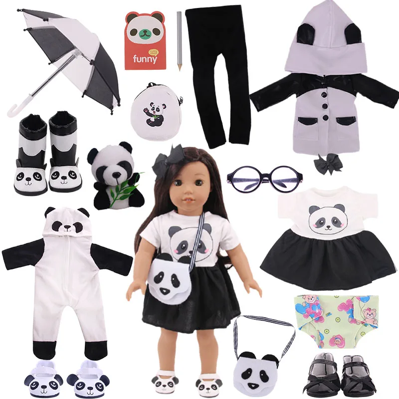 Panda bonito ternos roupas de boneca sapatos acessórios para 18 Polegada boneca americana & 43cm reborn bebê boneca acessórios brinquedo das crianças presente