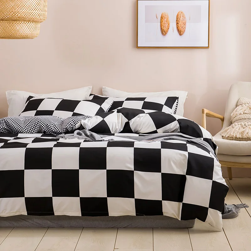 Geometric Grid Duvet Cover Set with Pillowcase Comforter Cover Bedding Sets Hit Farbe Super Soft Single Double Twin Queen Size