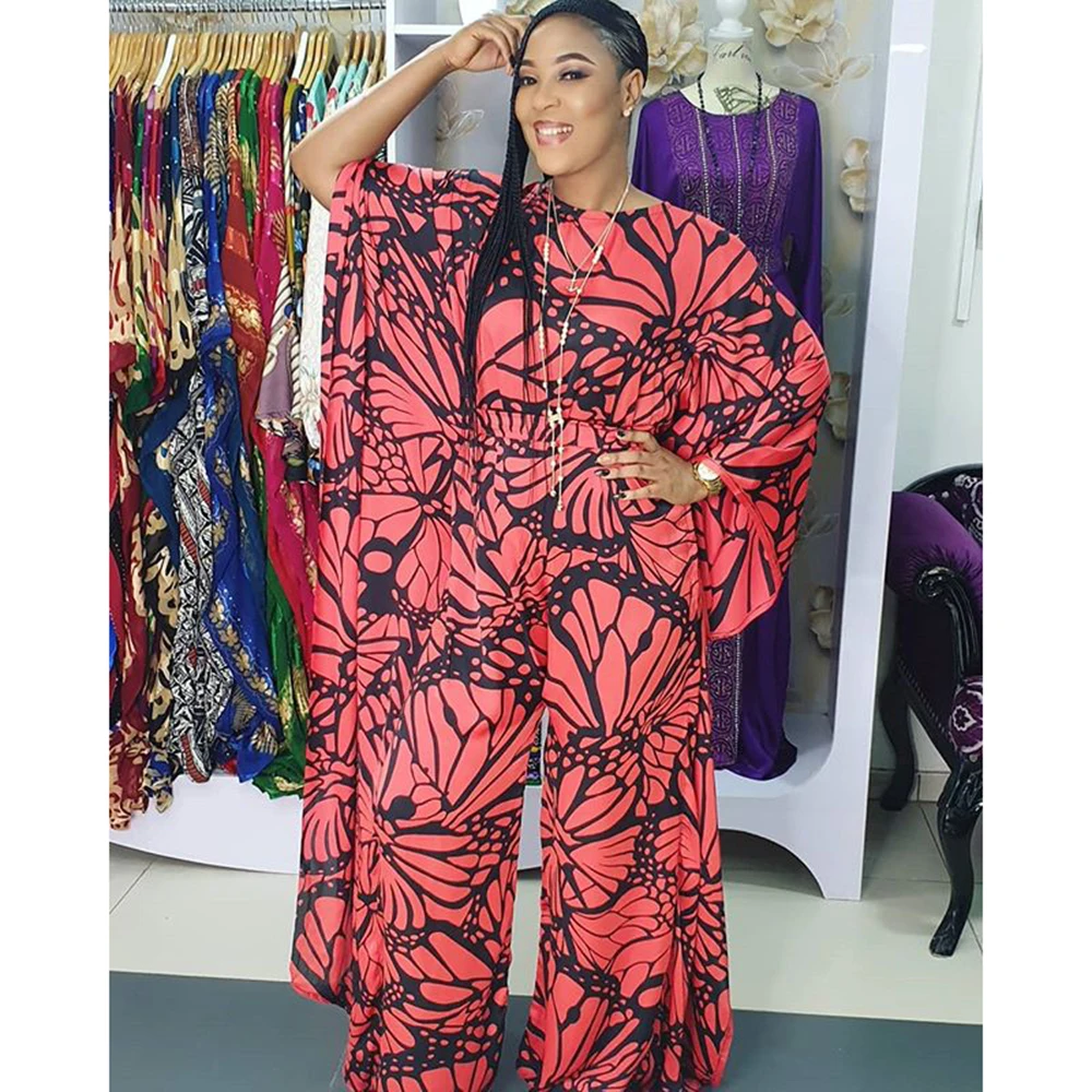 

Elegant Abaya Dubai Muslim Fashion African 2020 New Arrival Long Sleeve Floral Print Lady Wide Leg Pants Jumpsuit For Party