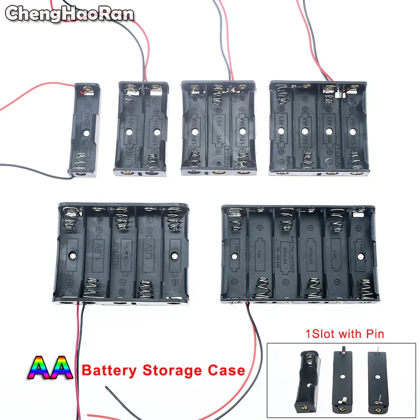 

ChengHaoRan Black Plastic AA Size Power Battery Storage Case Box Holder Leads With 1 2 3 4 5 6 Slots AA Battery Storage Case