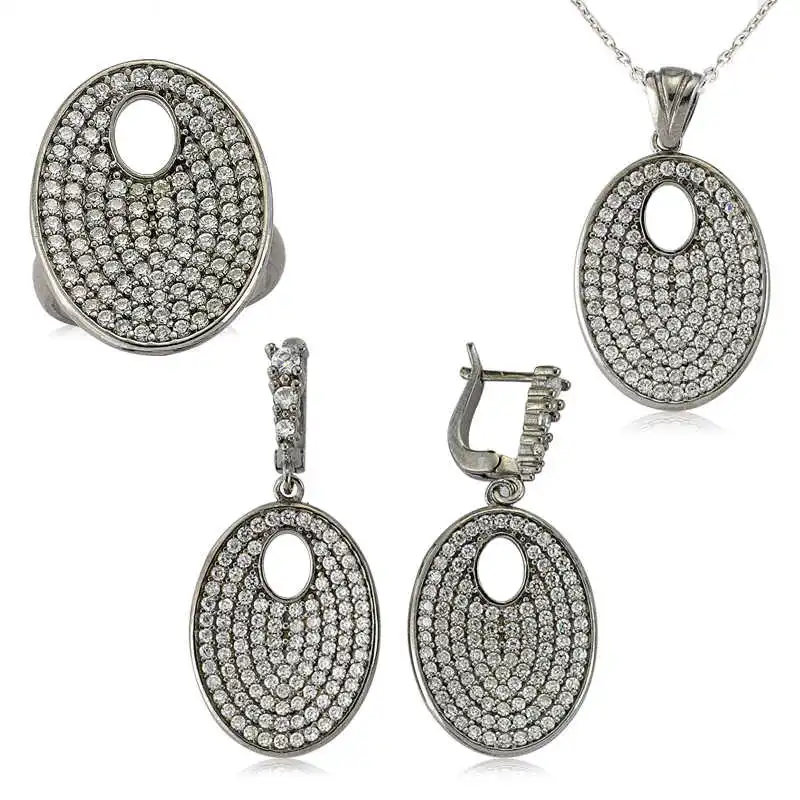 Silver White Cubic Zirconia Oval Women 'S Set