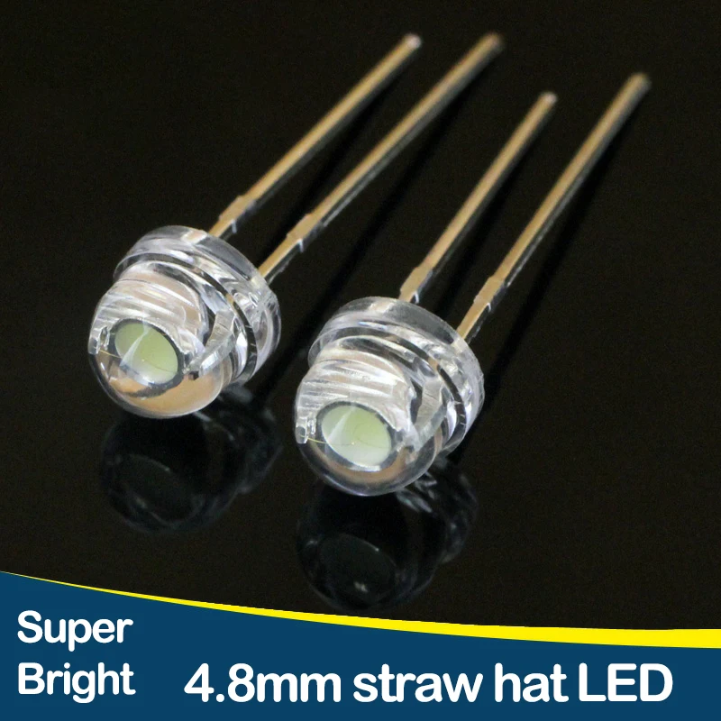 100pcs 12v 5v 5mm Led Straw Hat Super Bright White Red Blue Green Indicator Light Emitting Diode Epistar Chip Built-in Resistanc