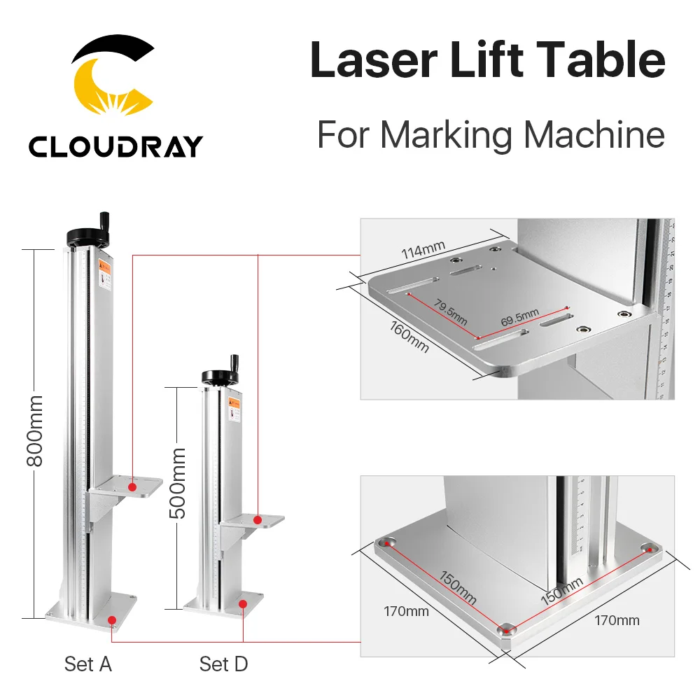 Cloudray Laser Marking Machine Lift Table Z Axis Lifting Table Height 500 & 800mm with Motor Control for Laser Marking Machine