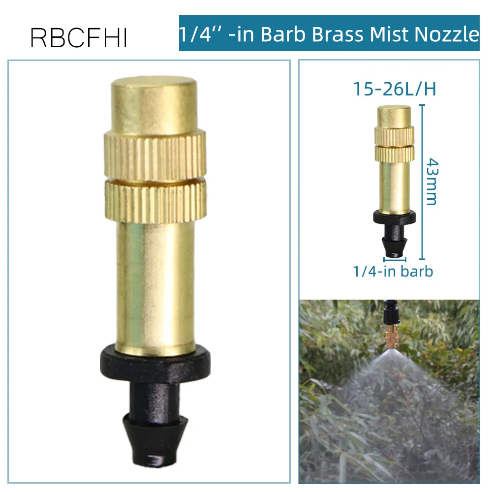 30-300PCS 1/4'' Garden Brass Misting Watering Nozzle Single Barb Connector 4/7mm Adjustable Copper Cooling Spray Atomizer