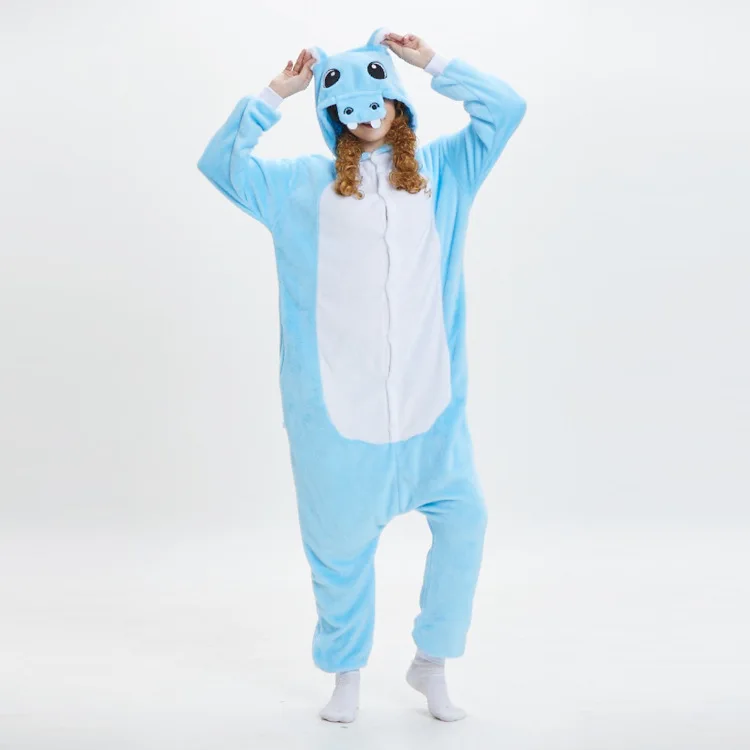 Inverno flanella ippopotamo tutine animale Kigurumi Cartoon Hippopotamus pigiama donna uomo vestiti Costume Cosplay