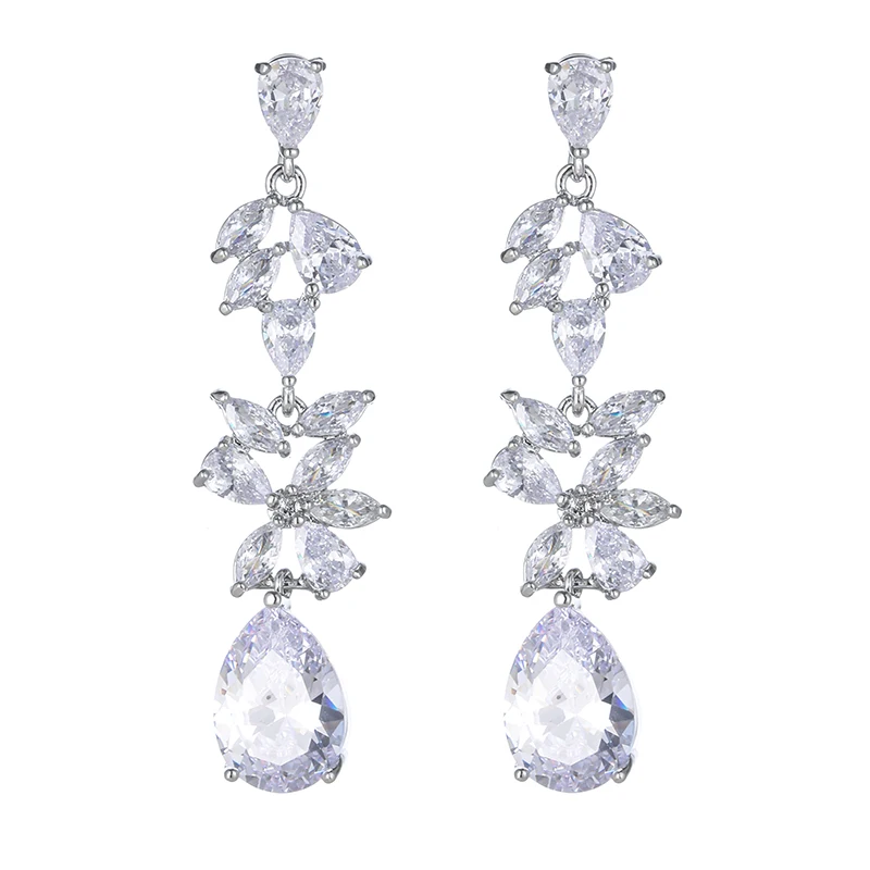 Emmaya Fascinating Design Long Earring Noble Cubic Zircon Decoration For Women&Girls Elegant Three Colors Choice Party Gift