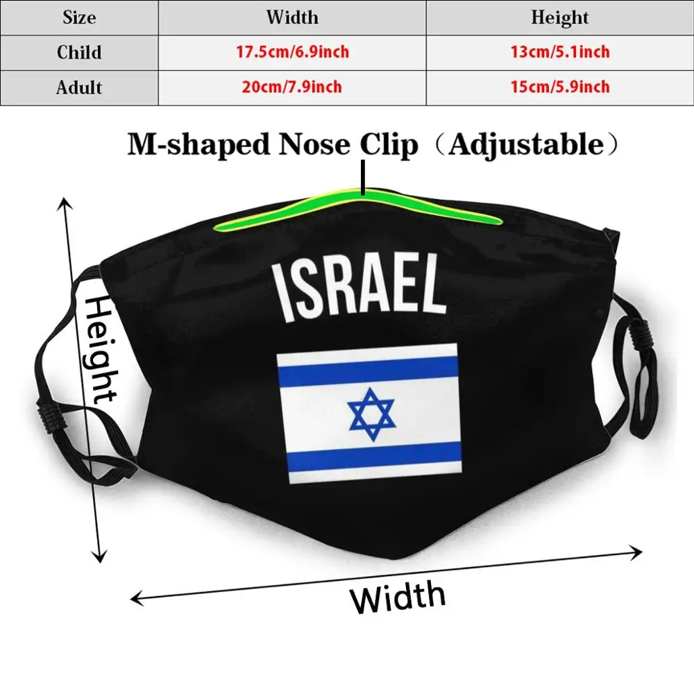 Israel Flag Print Washable Filter Anti Dust Mouth Mask Israel Israel Flag Israel Israeli Flag Country Heart Love Home Sports