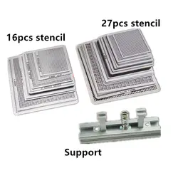 Estênceis aquecidas diretas universais, estênceis para chip SMT SMD, reparo e suporte fácil, BGA, 27PCs, 16PCs