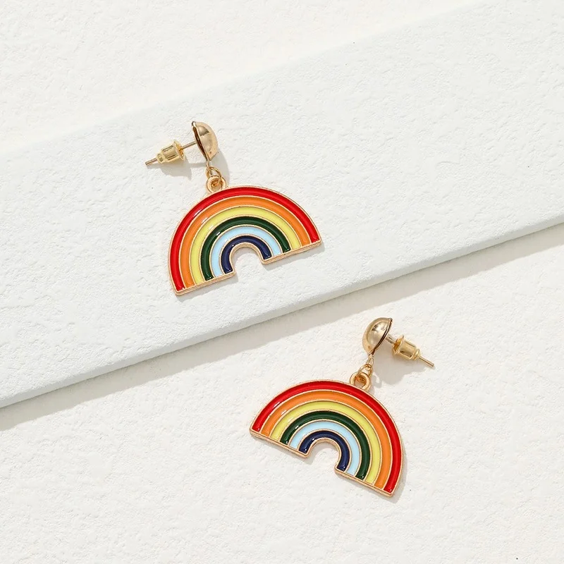 

Korean Fashion Rainbow Earrings for Women Cute Gold Metal Hanging Drop Jewelry Accessories 2021 Women's Gifts