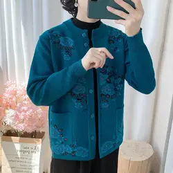 Middle-Aged Elderly Cardigan Women's Spring Autumn Coat Grandma Wear Sweaters Winter Mothers Knit Bottoming Shirt Jackets Top