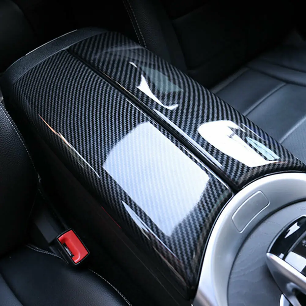 

Carbon Fiber ABS Car Center Armrest Box Console Box Cover Trim For Benz C GLC Class