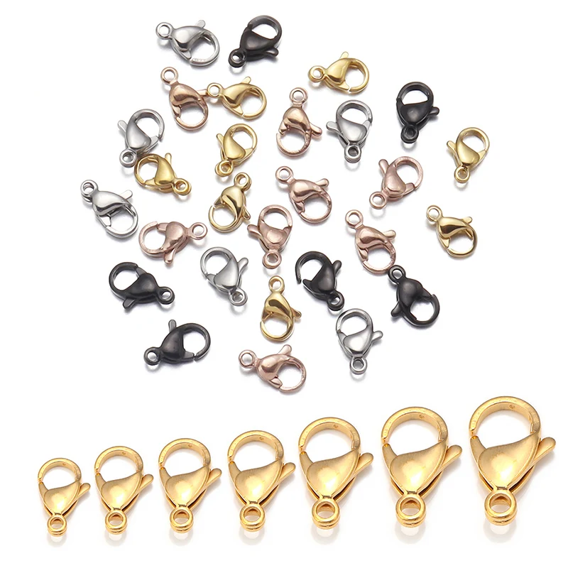 25pcs 9x6 10x6 11x7mm Stainless Steel Lobster Clasp Hooks Jewelry Findings For DIY Necklace Bracelet Chain Supplies Accessories