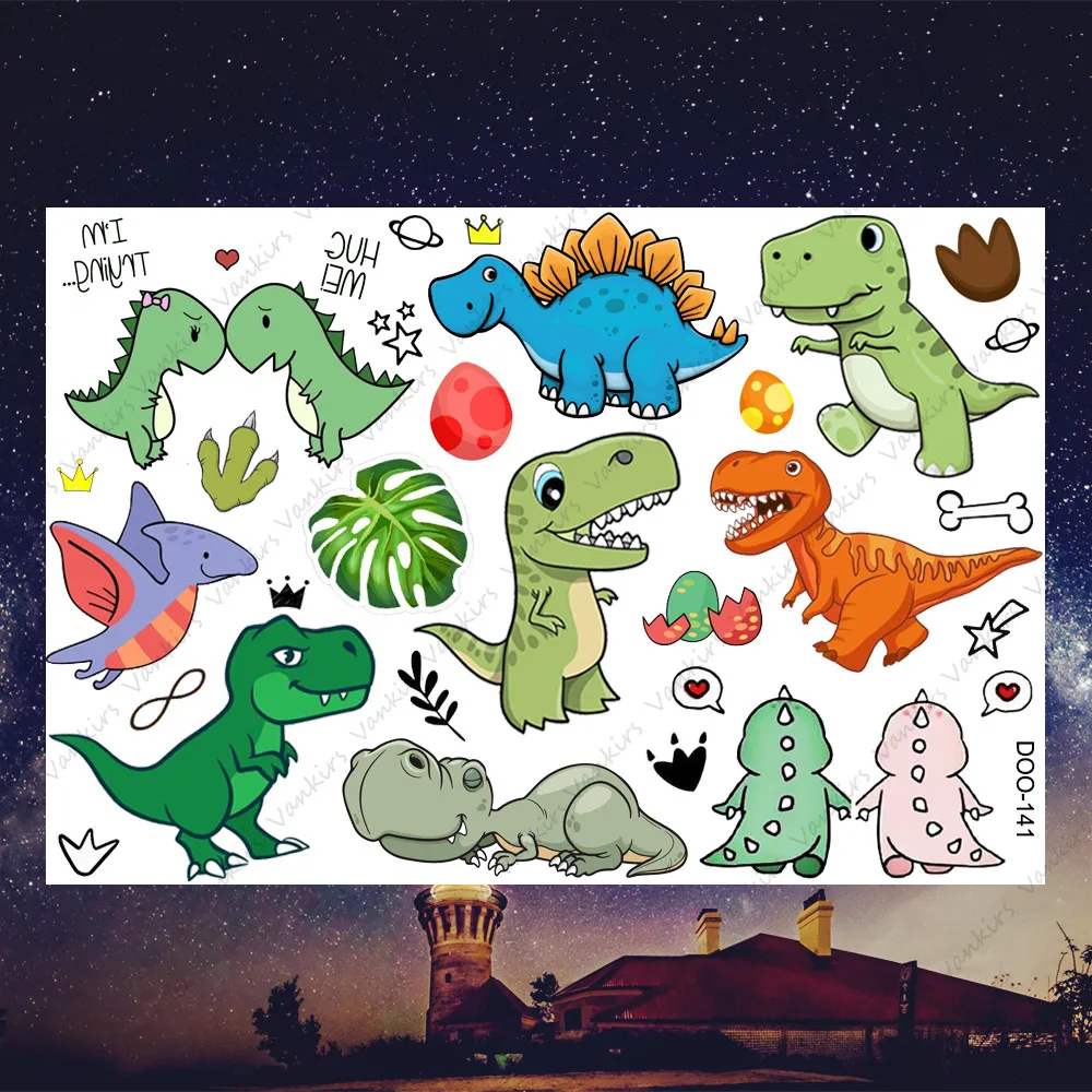 T-Rex  Dino Temporary Tattoos Sticker Realistic Fake Body Art Arm Face Tattoo For Kids Children Boys Watercolor Dinosaur Tatoos