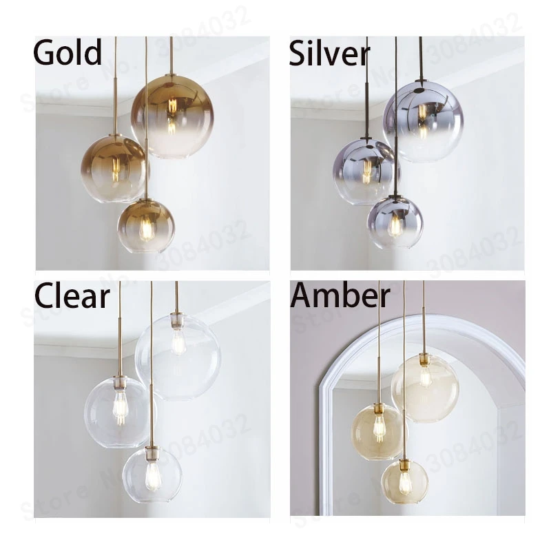 BDBQBL LED 1 Set 3 Ball Lamp Modern Pendant Light Gradient Glass Ball Hanging Lamp Hotel Bar Hanglamp Kitchen Dining Bedroom