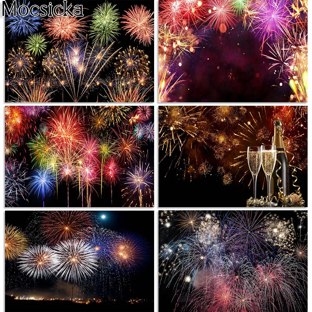 Mocsicka New Year 2023 Photography Backdrops Firework Celebration Party Decoration Background Family Portrait Photo Studio Props