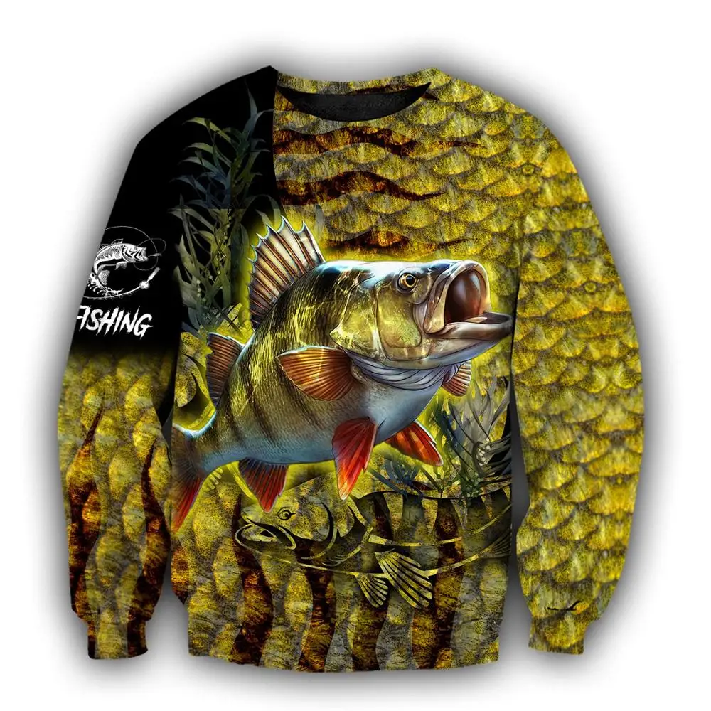 Brand Hoodie Yellow Perch Fishing on skin 3D Printed Mens Zip Up Hoodie Harajuku Streetwear Unisex Casual Tracksuits KJ0158