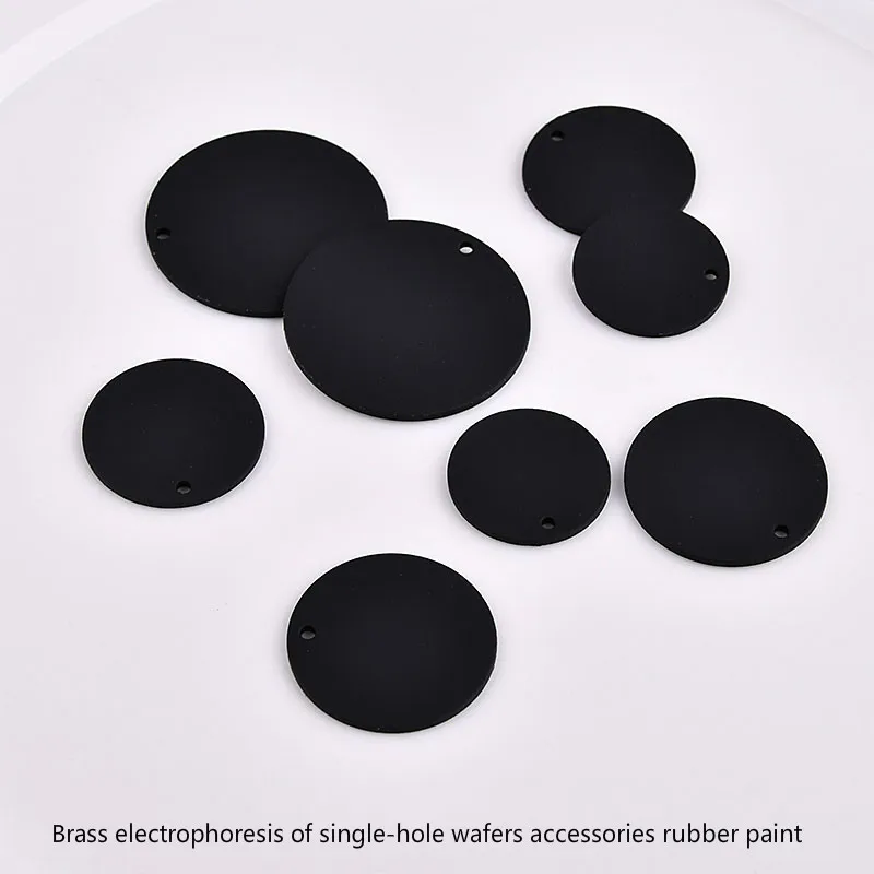 DIY earring material copper spray matte rubber-coated round pendant ring earring accessories black disk pendant