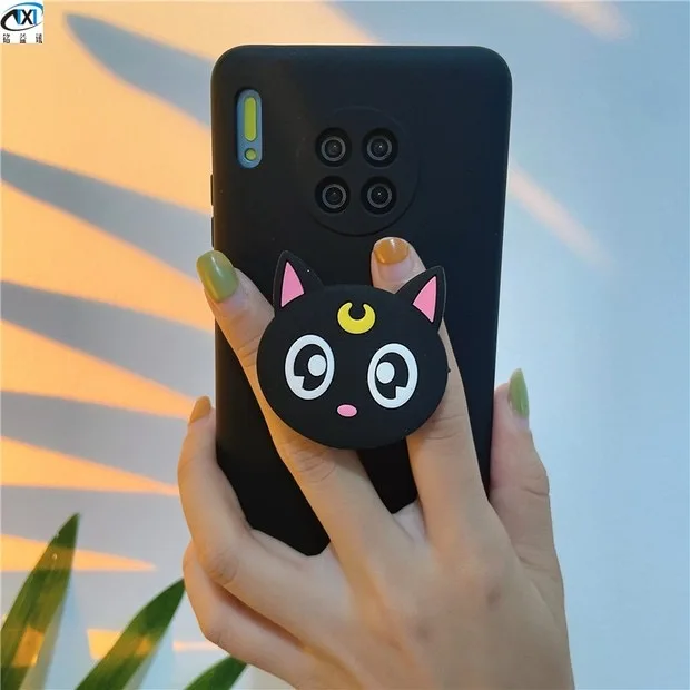 Cute Luna Popholder Black Phone Case For Samsung Note20 S21FE S23 S24 S22 Ultra A52s A54 A34 Full Cover Shell Body Protection