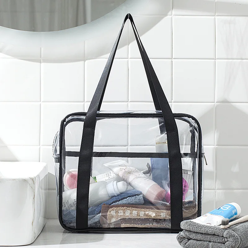 Sac de voyage étanche transparent en PVC pour femme, grande capacité, sac de rangement portable pour maquillage, sac de toilette, sac à main unisexe