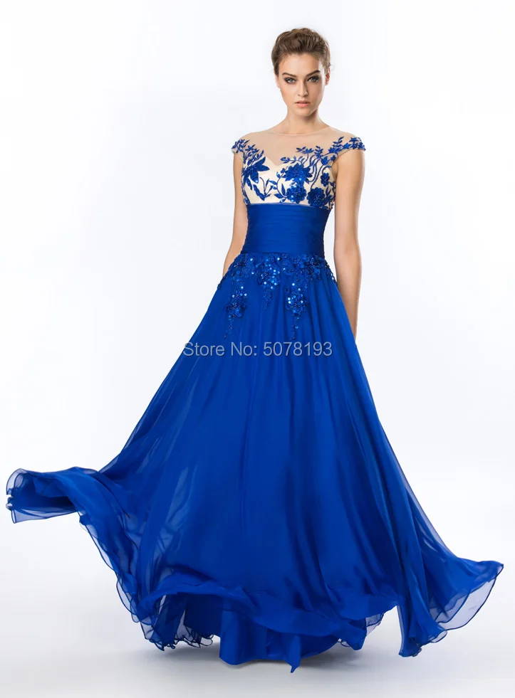 

Customized Elegant O-neck cap-sleeves natural A-line long chiffon Evening dresses/Gowns floor-length appliques&beaded&pleat 2025