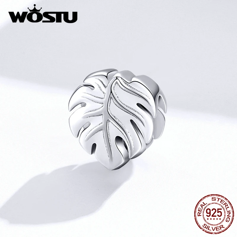 

WOSTU Authentic 925 Sterling Silver Monstera Deliciosa Bead Charm Fit Original Bracelet Pendant DIY Necklace Jewelry FNC141