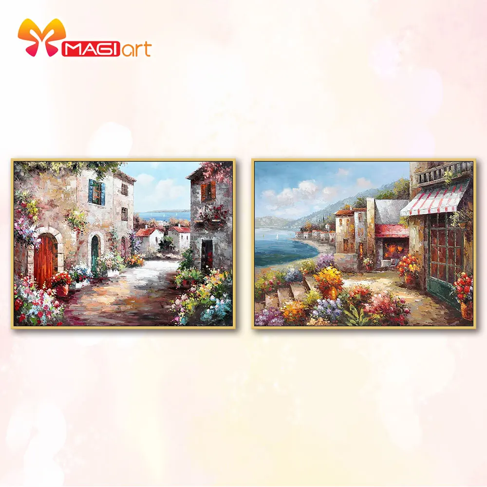 Cross stitch kits Embroidery needlework sets 11CT water soluble canvas patterns 14CT  Seaside scenery flower house-NCMS083