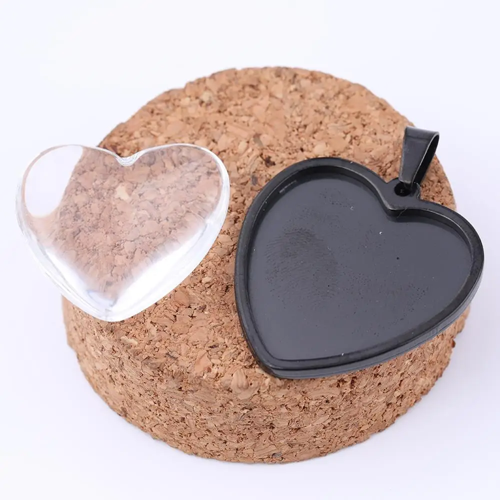 2pcs Stainless Steel 25mm Heart Shape Cabochon Base Rose Gold Black Blank Pendant Tray Settings Diy Jewelry Accessories