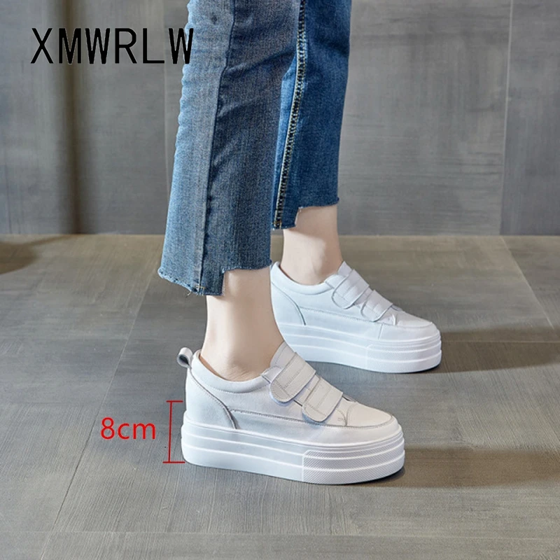 XMWRLW Flat Platform Shoes For Women White Sneakers 2021 Spring Autumn Casual Hook Loop Women Wedges Shoes Ladies Autumn Sneaker