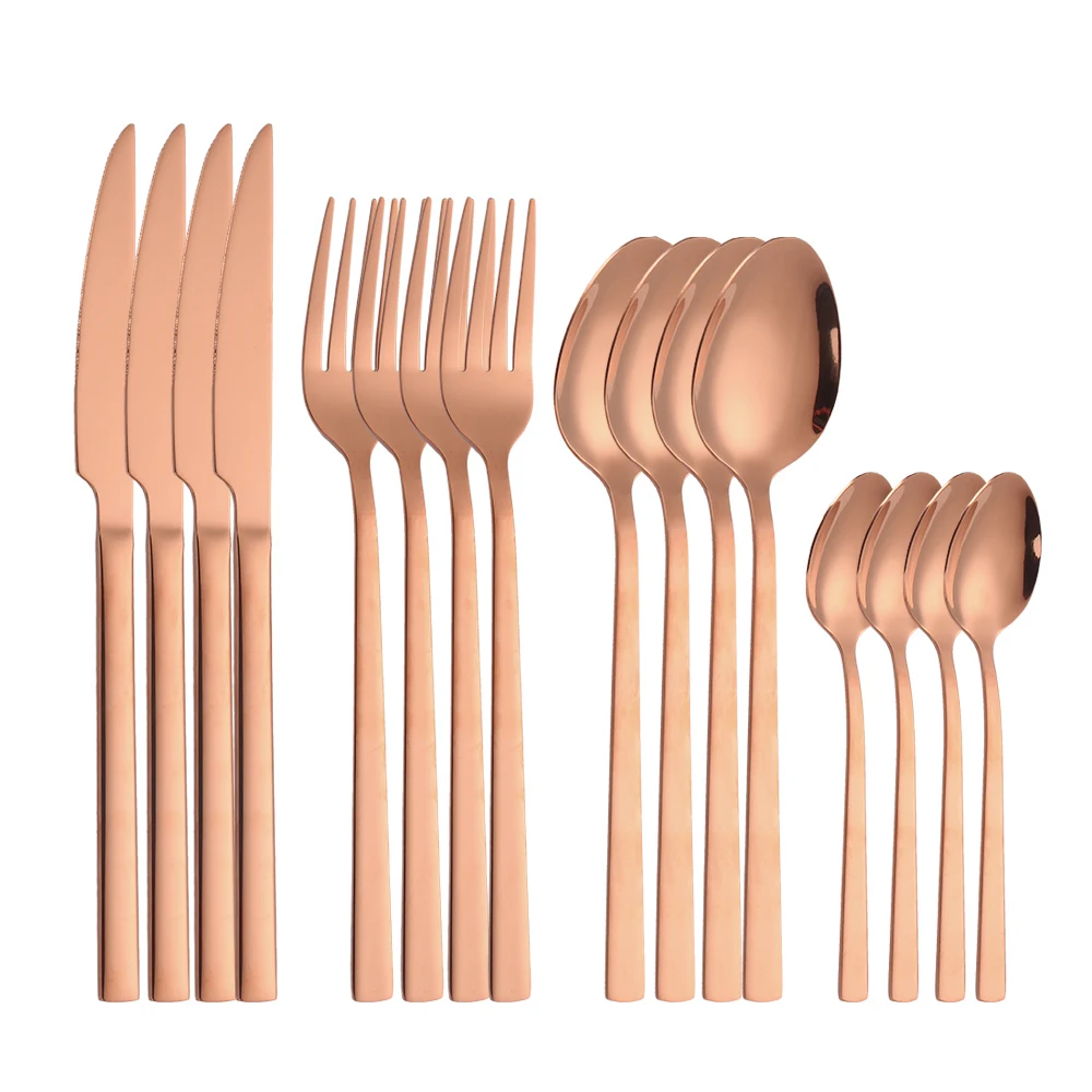 

Cutlery Set Rose Gold Tableware Set Stainless Steel Forks Spoons Knives Dinnerware Set 16 Pieces Complete Tableware for Home