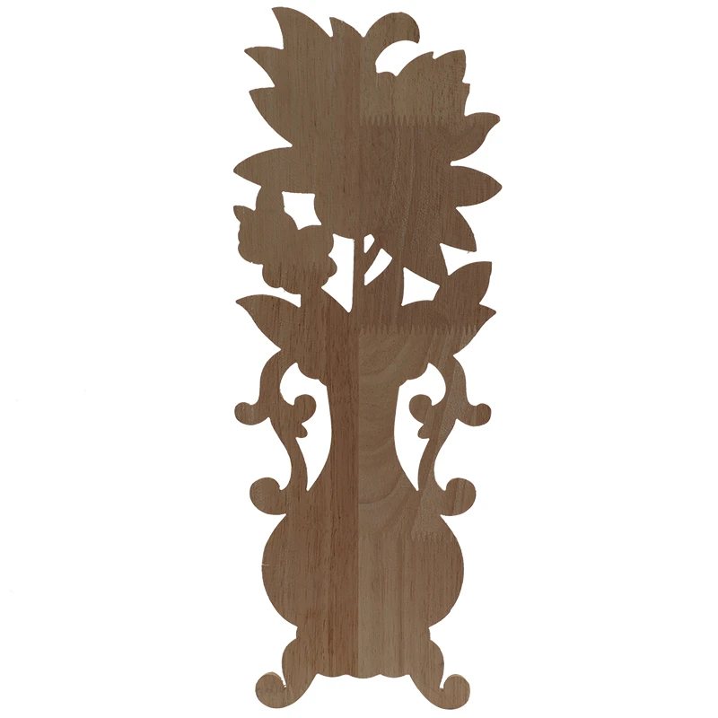 Wood Carving Vase Carved Decal Corner Long Onlay Applique Unpainted Door Furniture Woodcarving Decorative Wood Figurines Craft