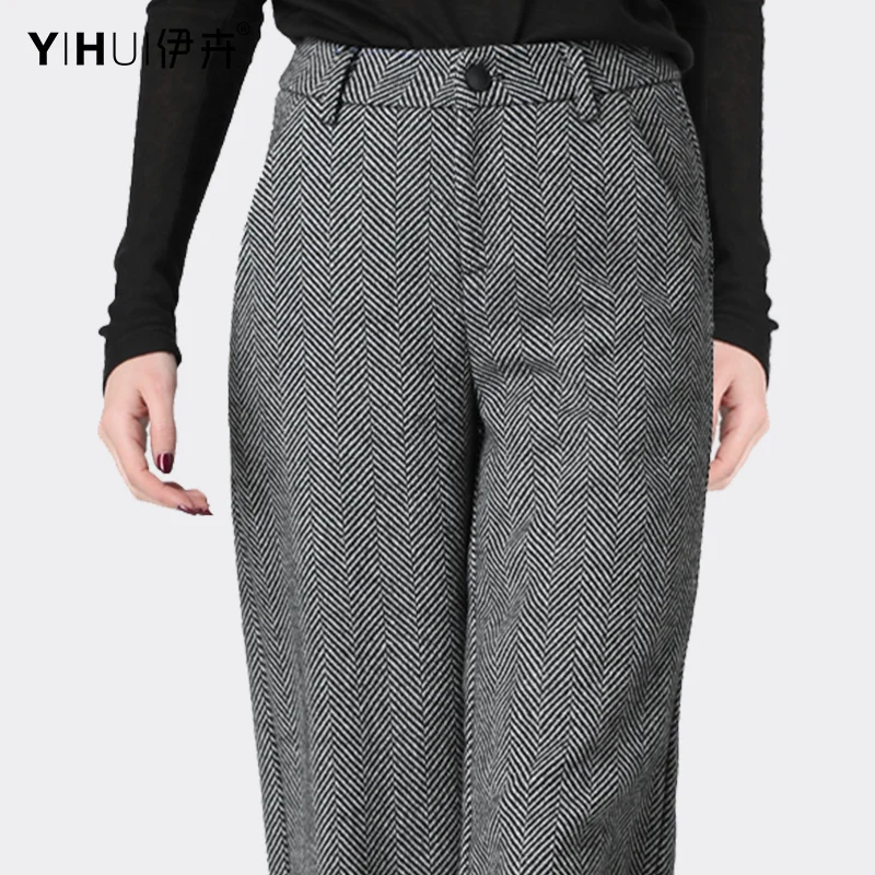 2020 nuove donne invernali pantaloni lunghi dritti pantaloni di lana grigio a vita alta sciolto Casual Plus Size moda ufficio pantaloni da donna