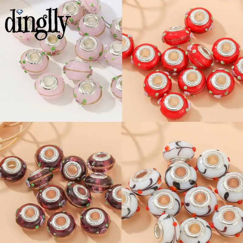 Dinglly 10pcs/lot Glass Flower Beaded 4 Color Large Hole Beads Original Bracelet Necklace Beads Diy Jewelry Making Accessory