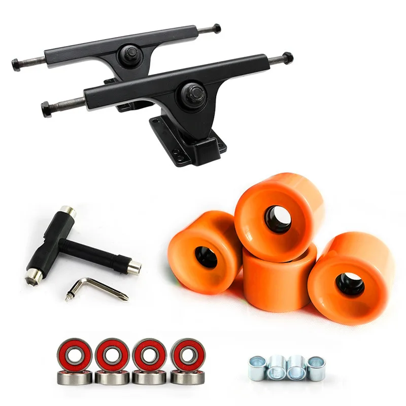 

1 Pair 7" Longboard Truck Wheels Set 4 pcs PU Wheels 8 pcs Bearing T Skateboard Tool Skateboard Truck Wheel Combo For Longboard