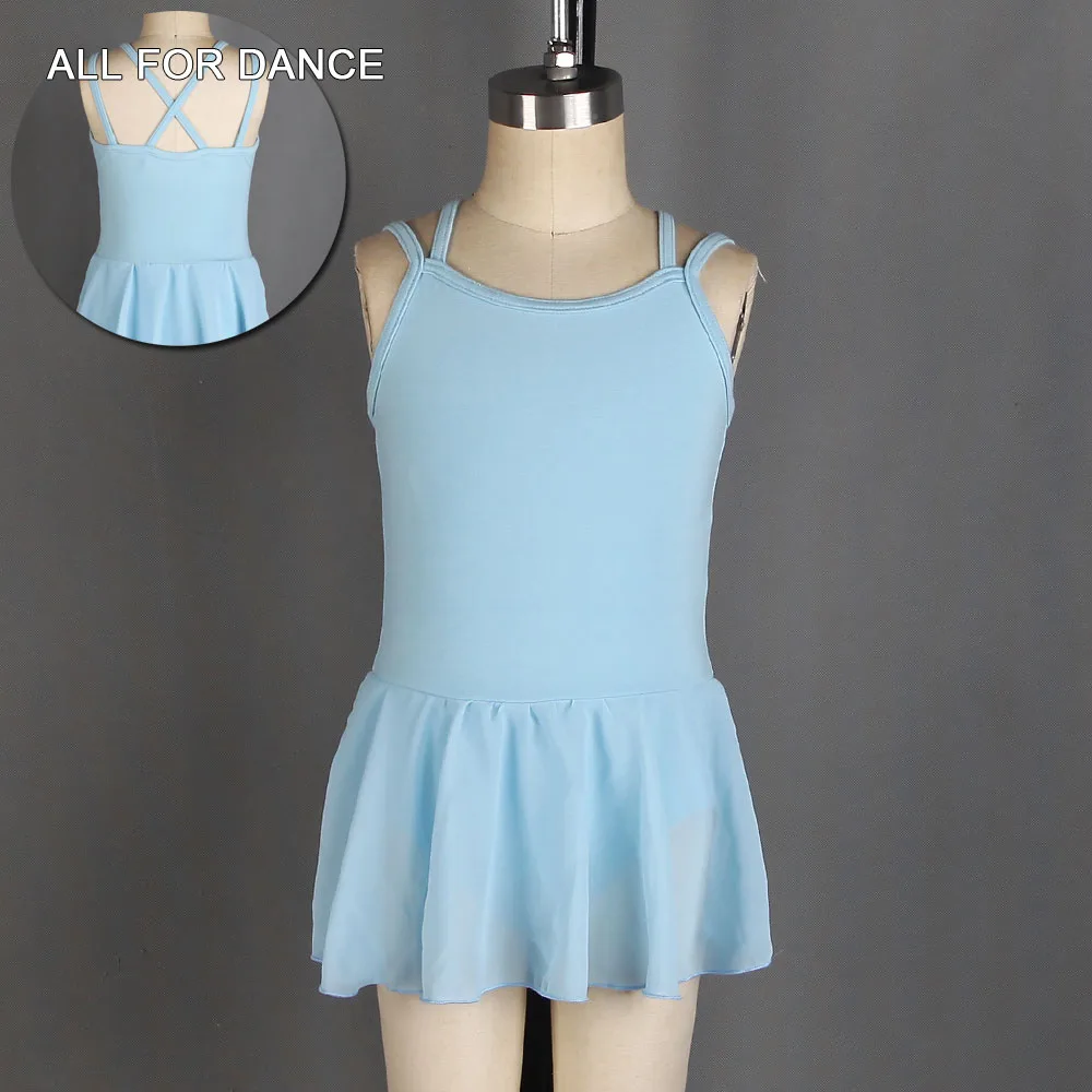 03D0008 Top Quality Children's Double Straps Skirted Leotard Cotton Lycra and Chiffon Ballet Dance Wear Practing Leotards