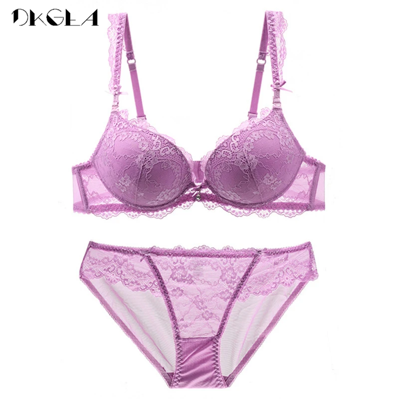 Fashion Purple Bras Push-Up Brassiere Deep V Sexy Women\'s underwear Set Lace Thick Cup Comfortable Brand Lingerie High Quality