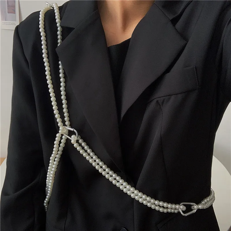 2021 new pearl waist chain fashion pearl Body Harness Chain temperament elegant shirt suit belt female decorative diagonal