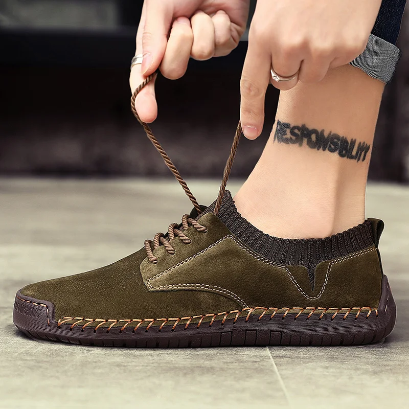 2020 New Spring Men\'s Shoes Lace-up Men Outdoor Casual Shoes Quality Suede Leather Loafers Man Flats Shoes Moccasins Shoes