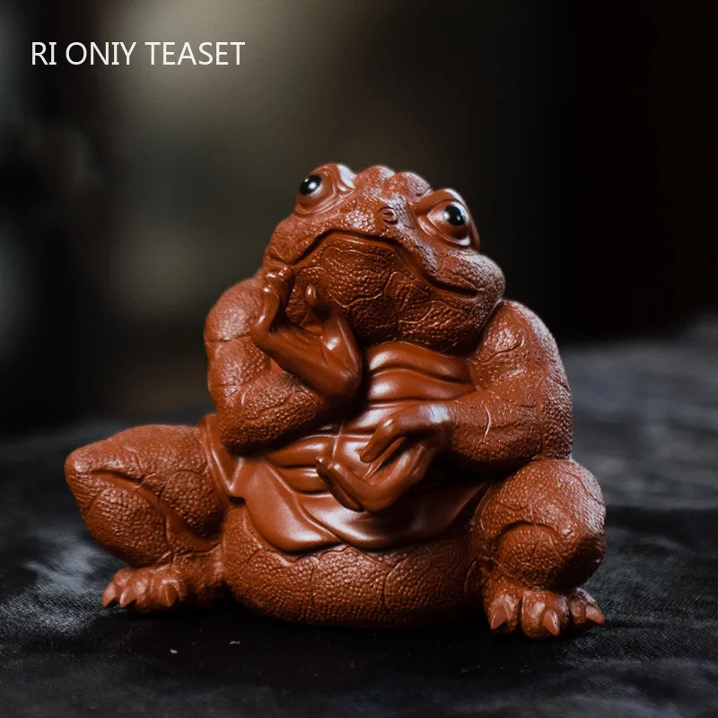 Yixing High-end Purple Clay Tea Pet Chinese Lucky Golden Toad Ornaments Handmade Tea Figurine Crafts Tea Ceremony Decoration